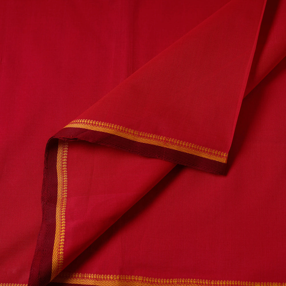 Red - Handloom Mangalagiri Cotton Fabric with Thread Border 07