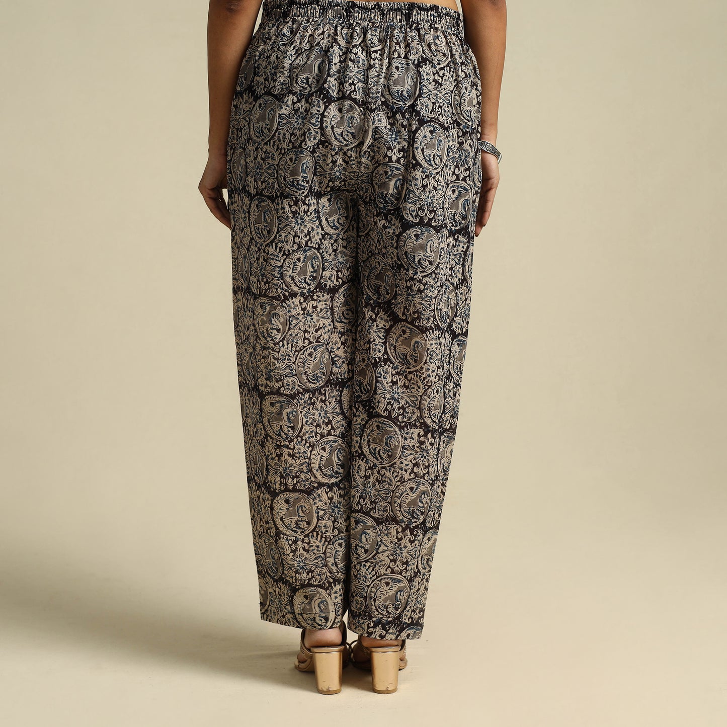  Black Pedana Block Print Mul Cotton Kalamkari Palazzo