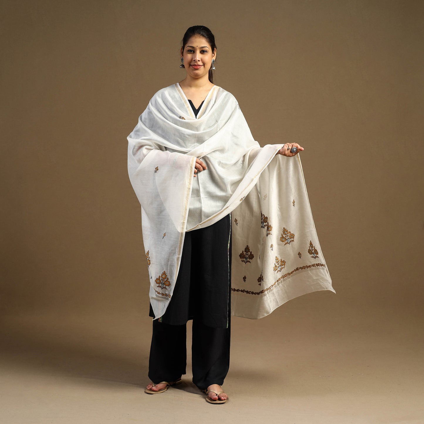 Buy Handloom Chanderi Silk Kashida Embroidery Dupatta