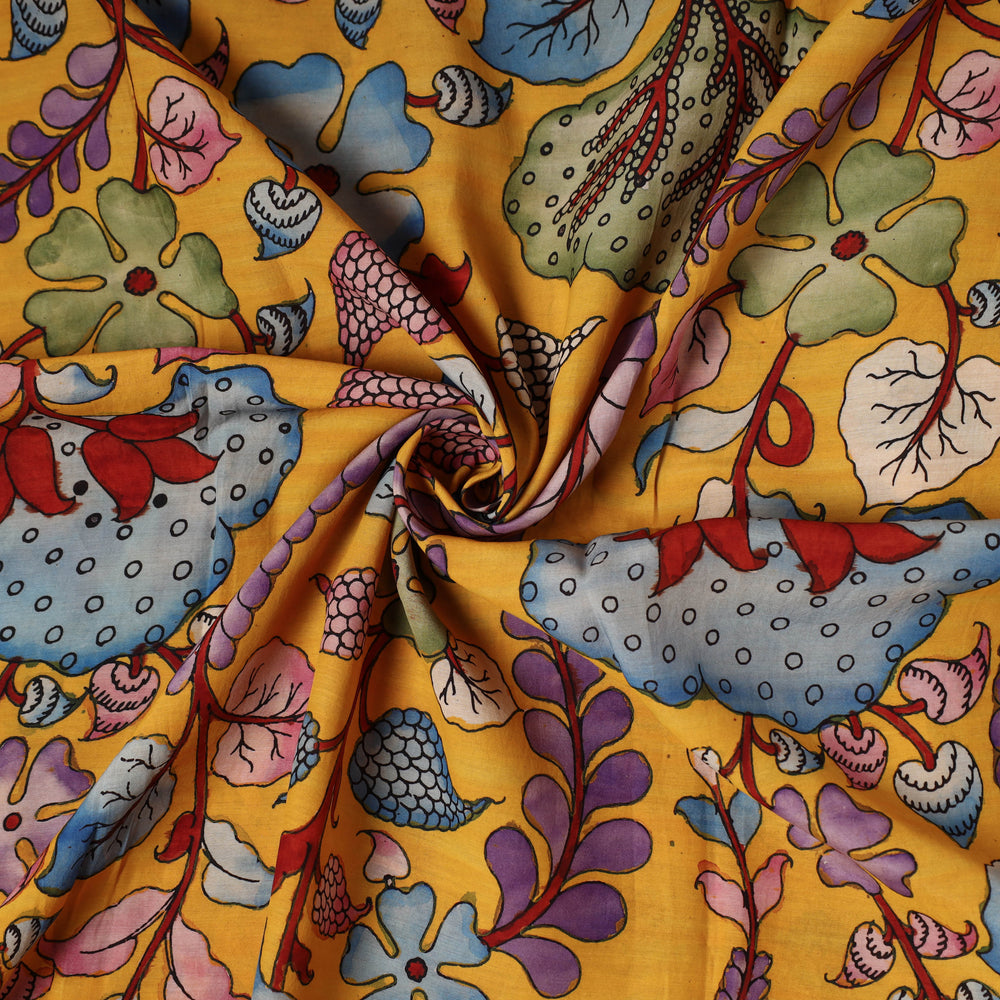 Yellow - Bangalore Silk Srikalahasti Handpainted Pen Kalamkari Fabric 06