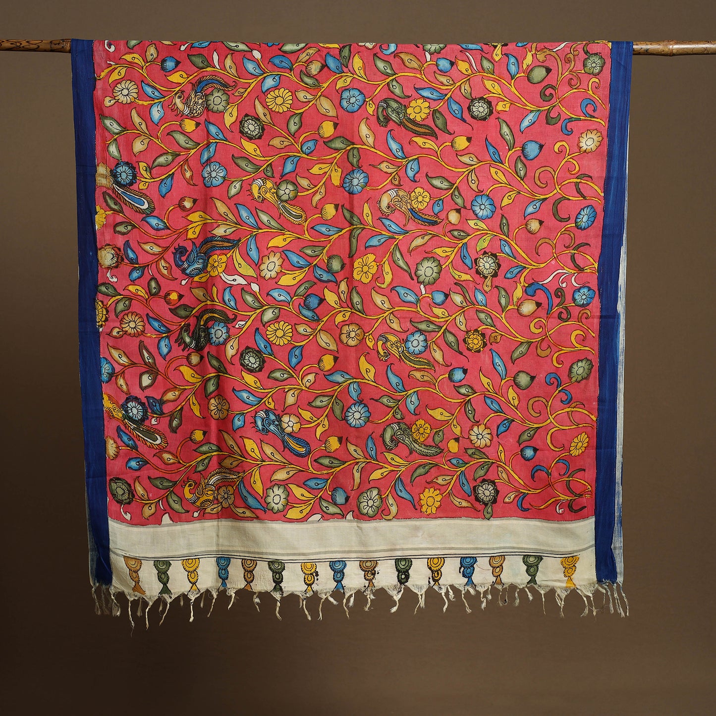 Pen Work Mangalagiri Cotton Handpainted Kalamkari Dupatta