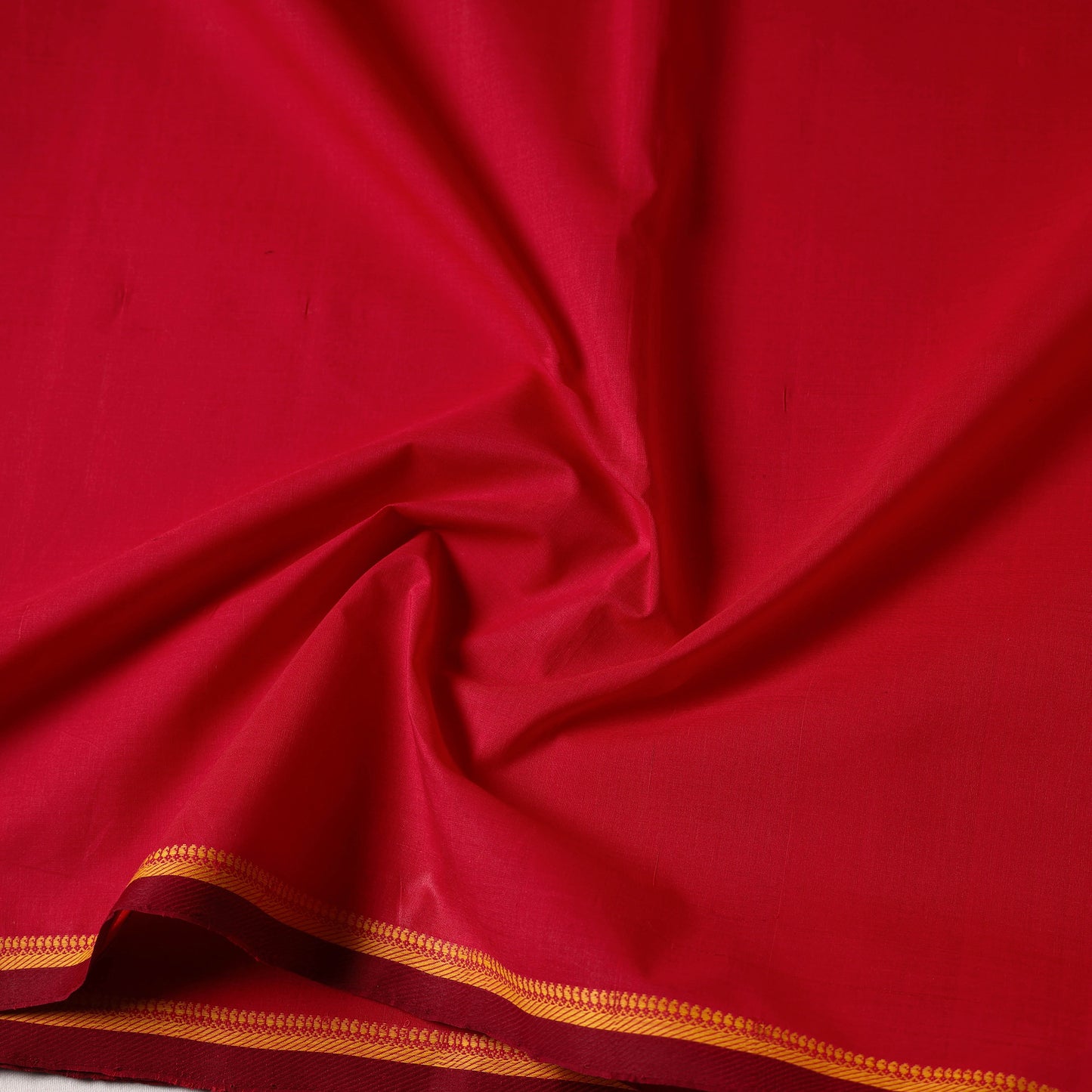 Red - Handloom Mangalagiri Cotton Fabric with Thread Border 07