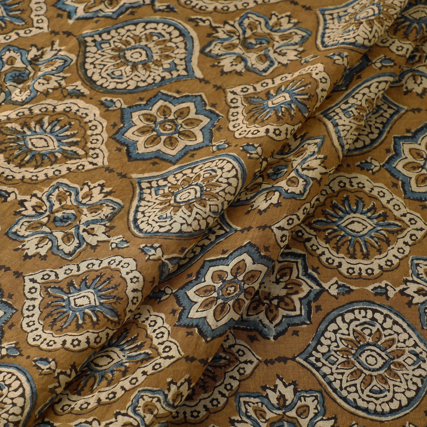 Brown - Ajrakh Hand Block Printed Mul Cotton Fabric 03