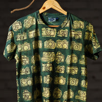 Green - Bindaas Block Art Prints Natural Dyed Cotton Round Neck T-shirt