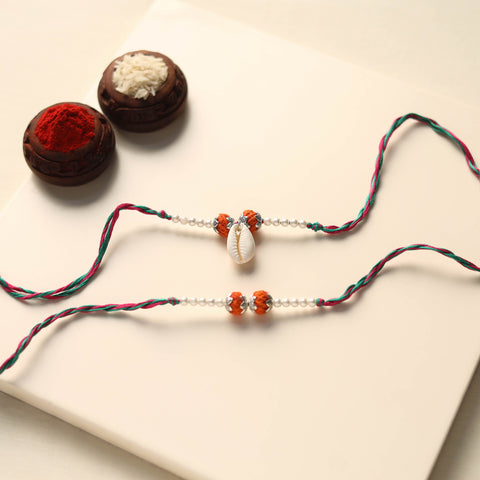 Handmade Thread & Bead Work Rakhi & Lumba Set