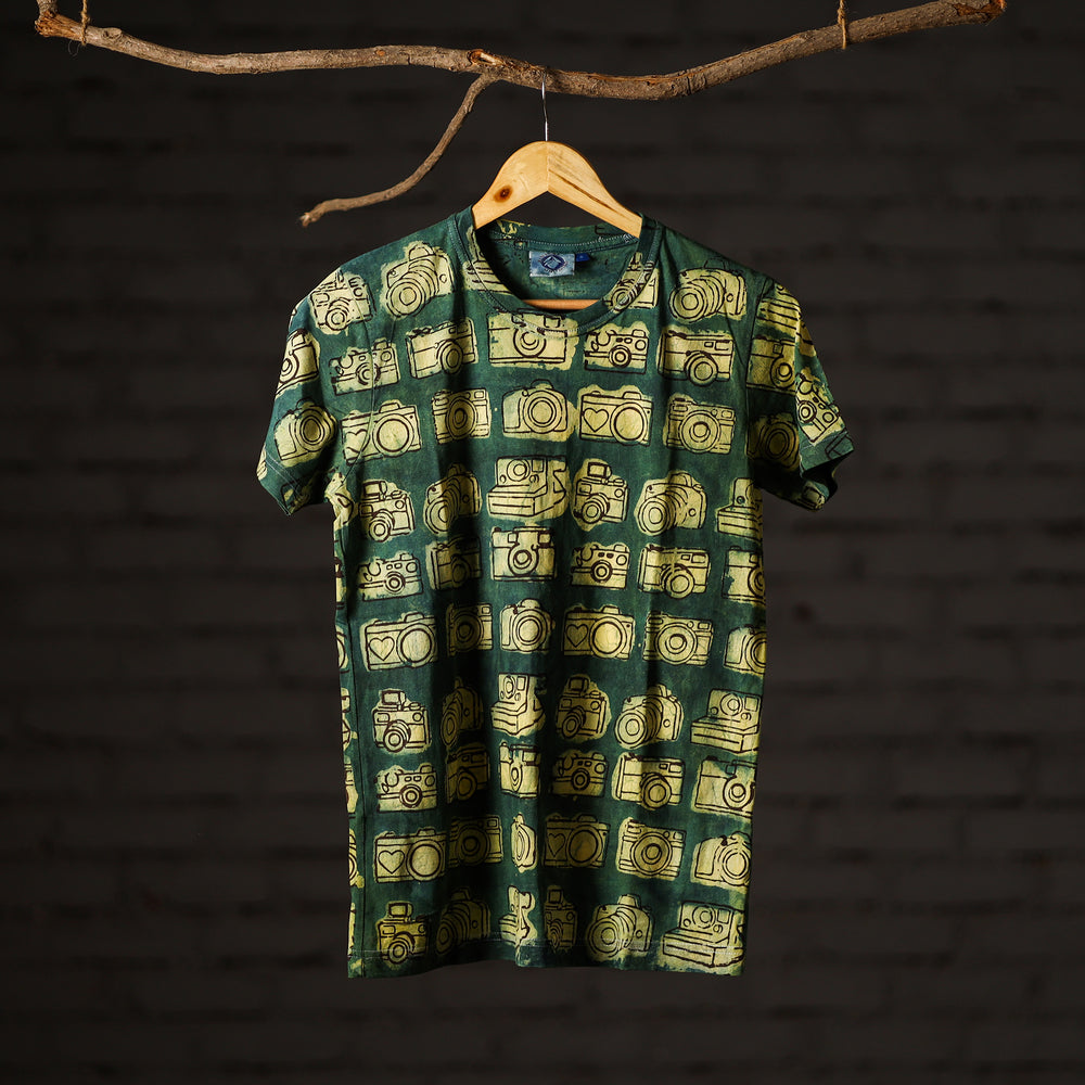 Green - Bindaas Block Art Prints Natural Dyed Cotton Round Neck T-shirt