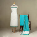 White - 3pc Handloom Zari Buti Unstitched Chanderi Silk Dress Material 