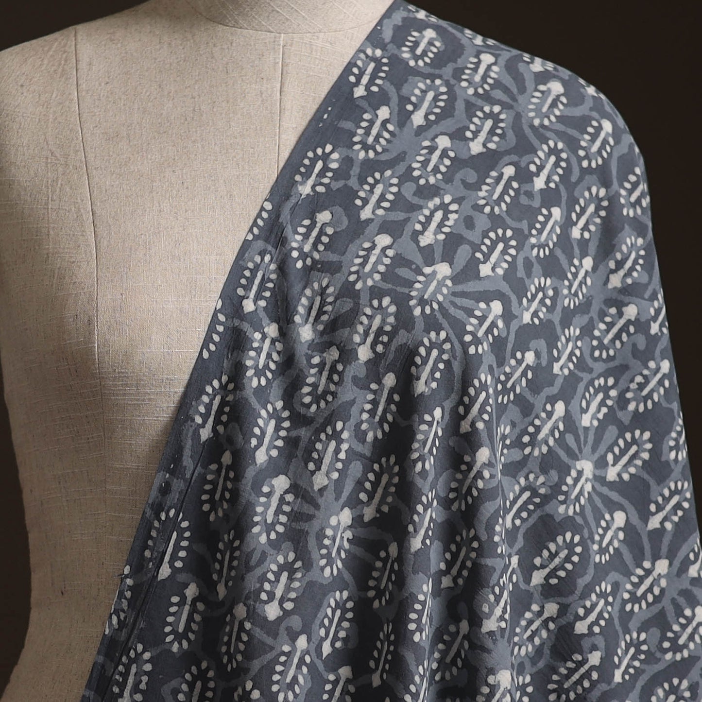 Gray - Bagru Dabu Hand Block Print Natural Dyed Cotton Fabric 53