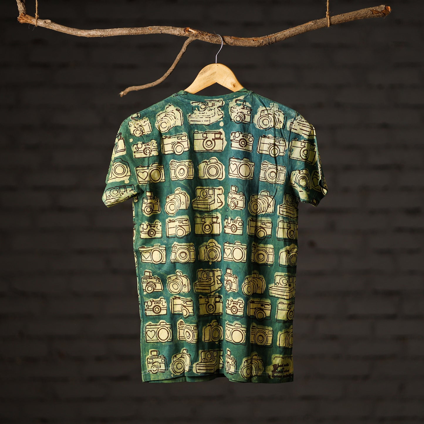 Green - Bindaas Block Art Prints Natural Dyed Cotton Round Neck T-shirt