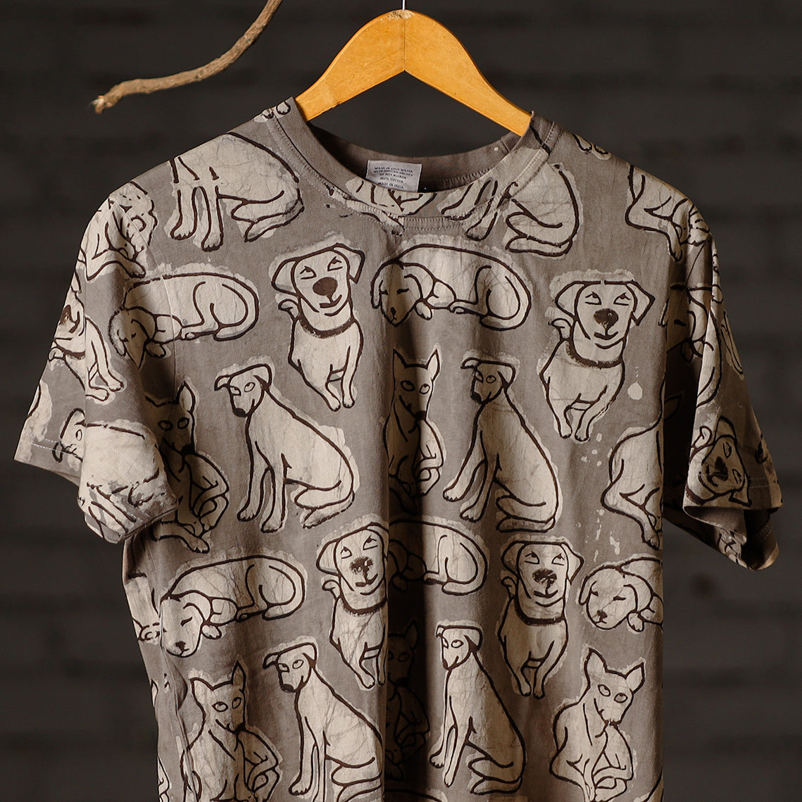 Brown - Bindaas Block Art Printed Cotton Round Neck T-shirt