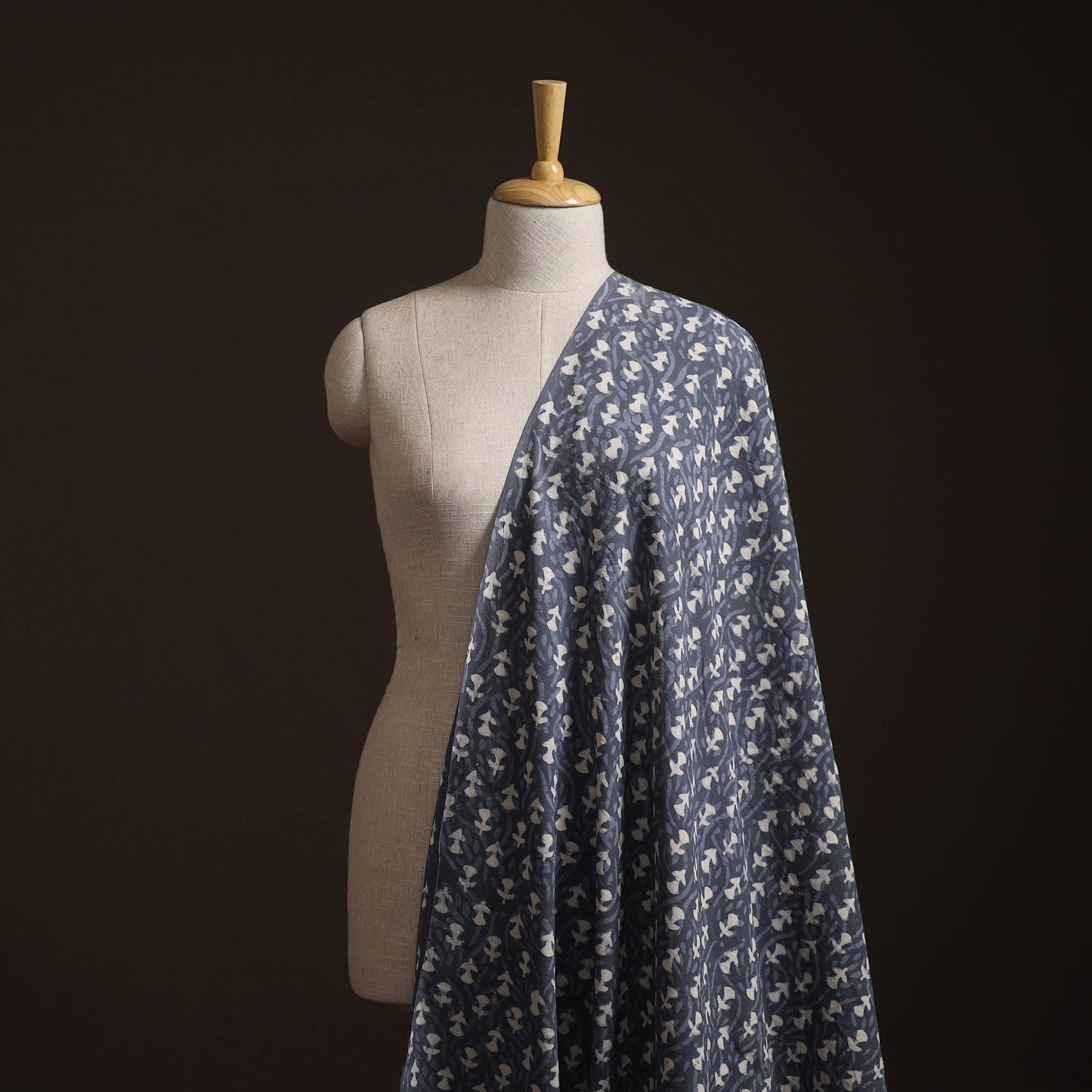 Grey - Gray - Bagru Dabu Hand Block Print Natural Dyed Cotton Fabric 54
