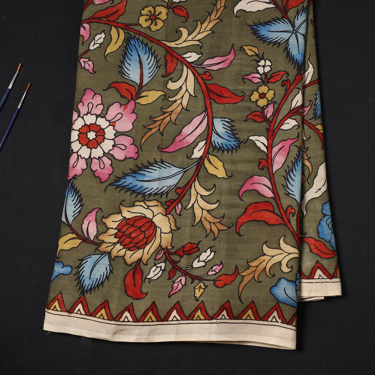 Bangalore Silk Srikalahasti Handpainted Pen Kalamkari Fabric 08