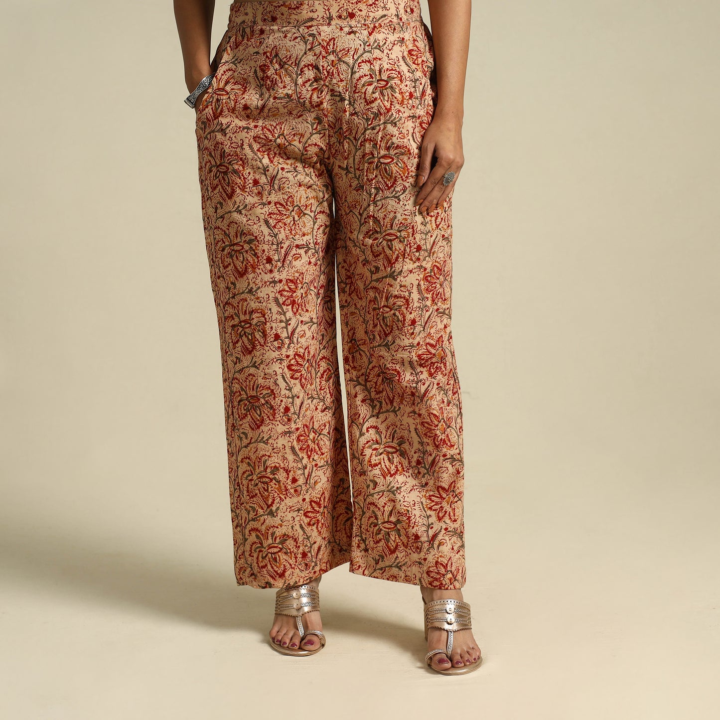  Multicolor Pedana Block Print Cotton Kalamkari Palazzo