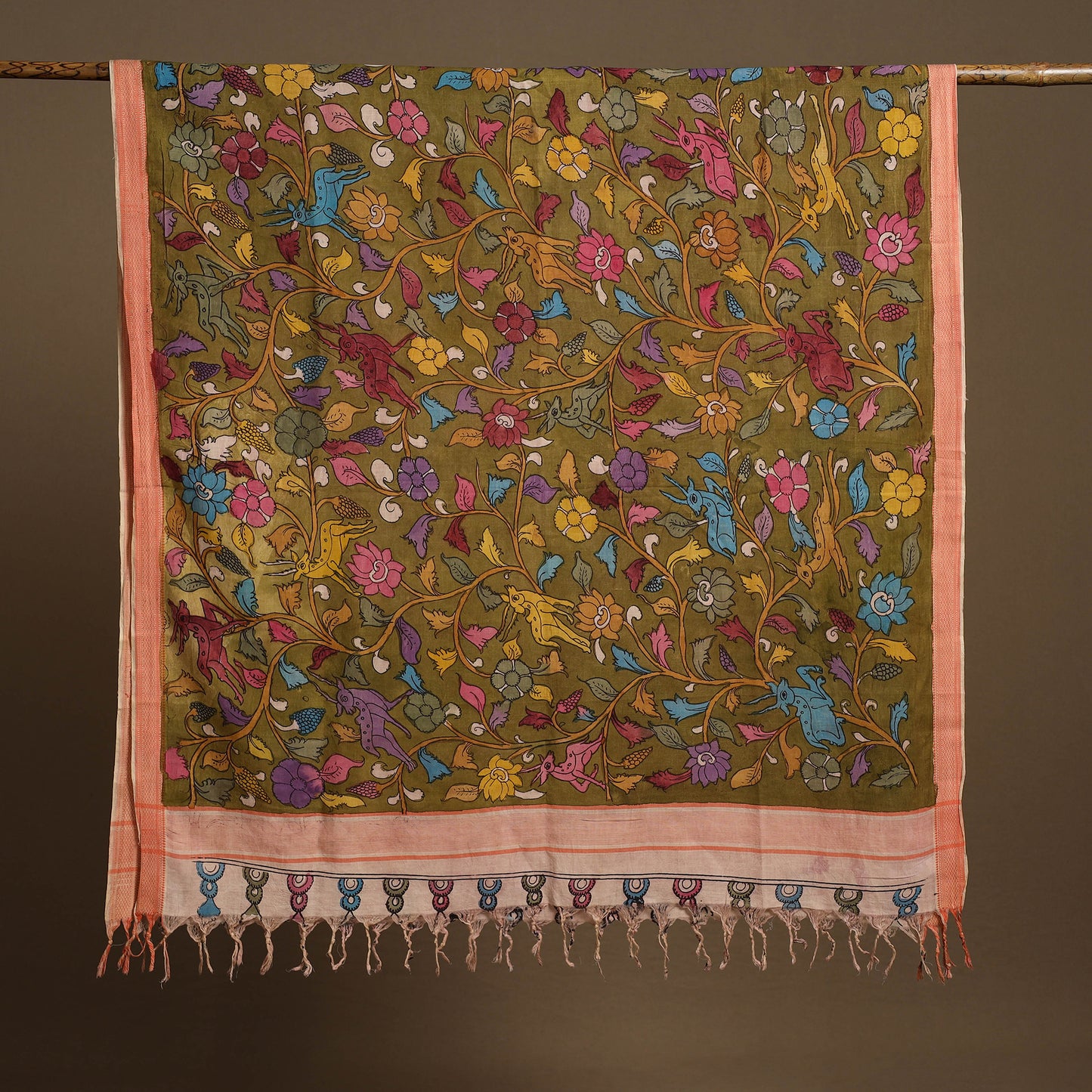 Pen Work Mangalagiri Cotton Handpainted Kalamkari Dupatta