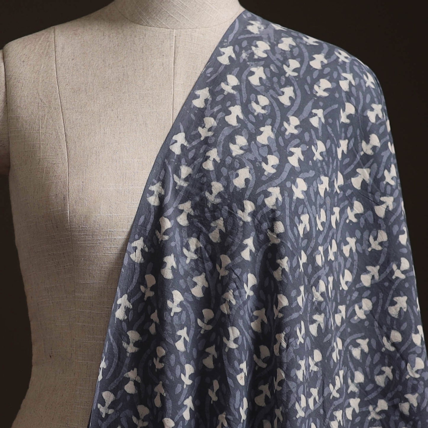 Grey - Gray - Bagru Dabu Hand Block Print Natural Dyed Cotton Fabric 54