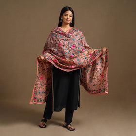 Buy Peach Ranihati Chanderi Silk Hand Embroidery Dupatta