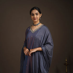 Blue - slub silk embroidered plain kurta set (set of 3) 05