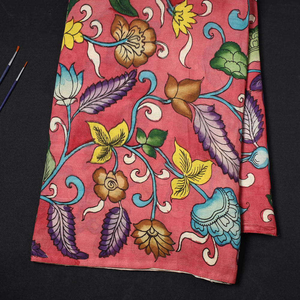 Pink - Bangalore Silk Srikalahasti Handpainted Pen Kalamkari Fabric 09