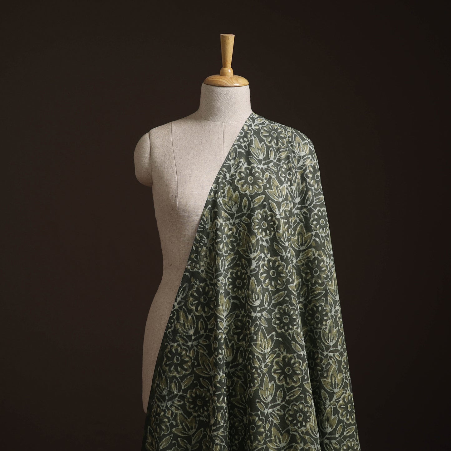 Green - Bagru Dabu Hand Block Print Natural Dyed Cotton Fabric 55