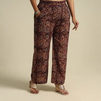  Maroon Pedana Block Print Cotton Kalamkari Palazzo