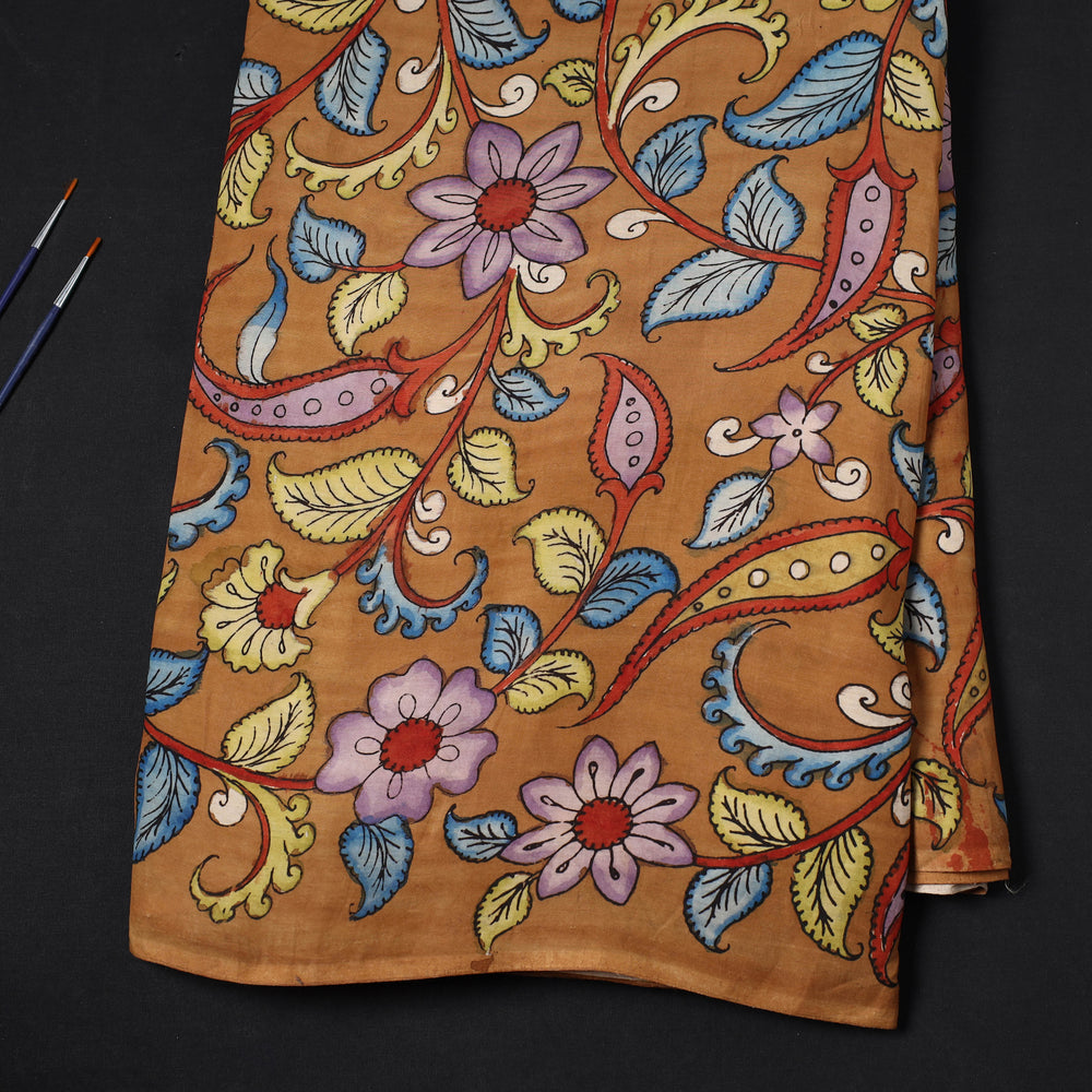 Brown - Bangalore Silk Srikalahasti Handpainted Pen Kalamkari Fabric 10