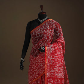 Red Kota Doria Cotton Hand Batik Print Saree
