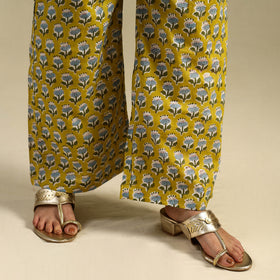 Yellow Block Print Cotton Sanganeri Palazzo 