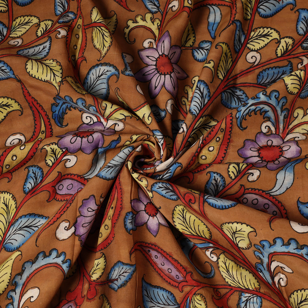 Brown - Bangalore Silk Srikalahasti Handpainted Pen Kalamkari Fabric 10