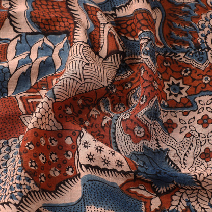 Red - Ajrakh Hand Block Printed Mul Cotton Fabric 07