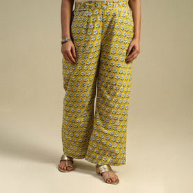 Yellow Block Print Cotton Sanganeri Palazzo 