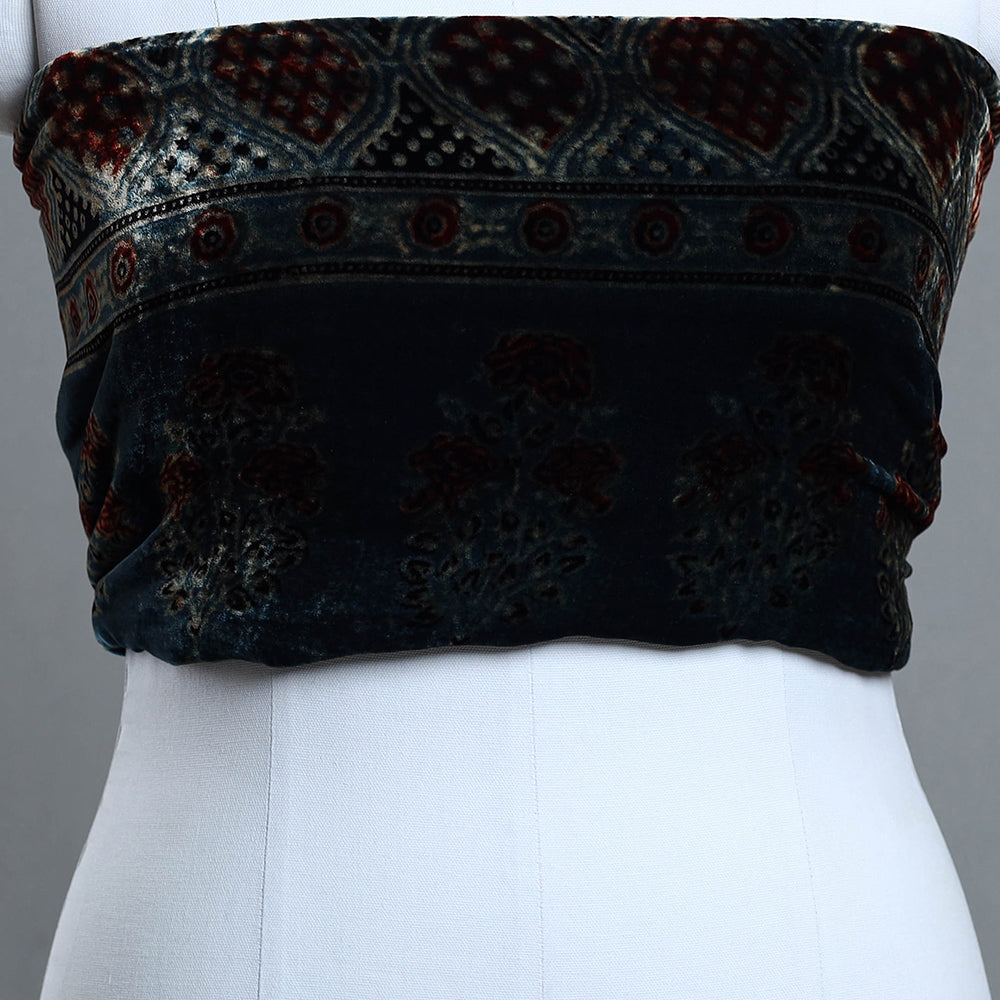 Ajrakh Hand Block Printed Velvet Blouse Piece