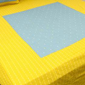 Yellow - patchwork cotton double jacquard bedsheet set 05