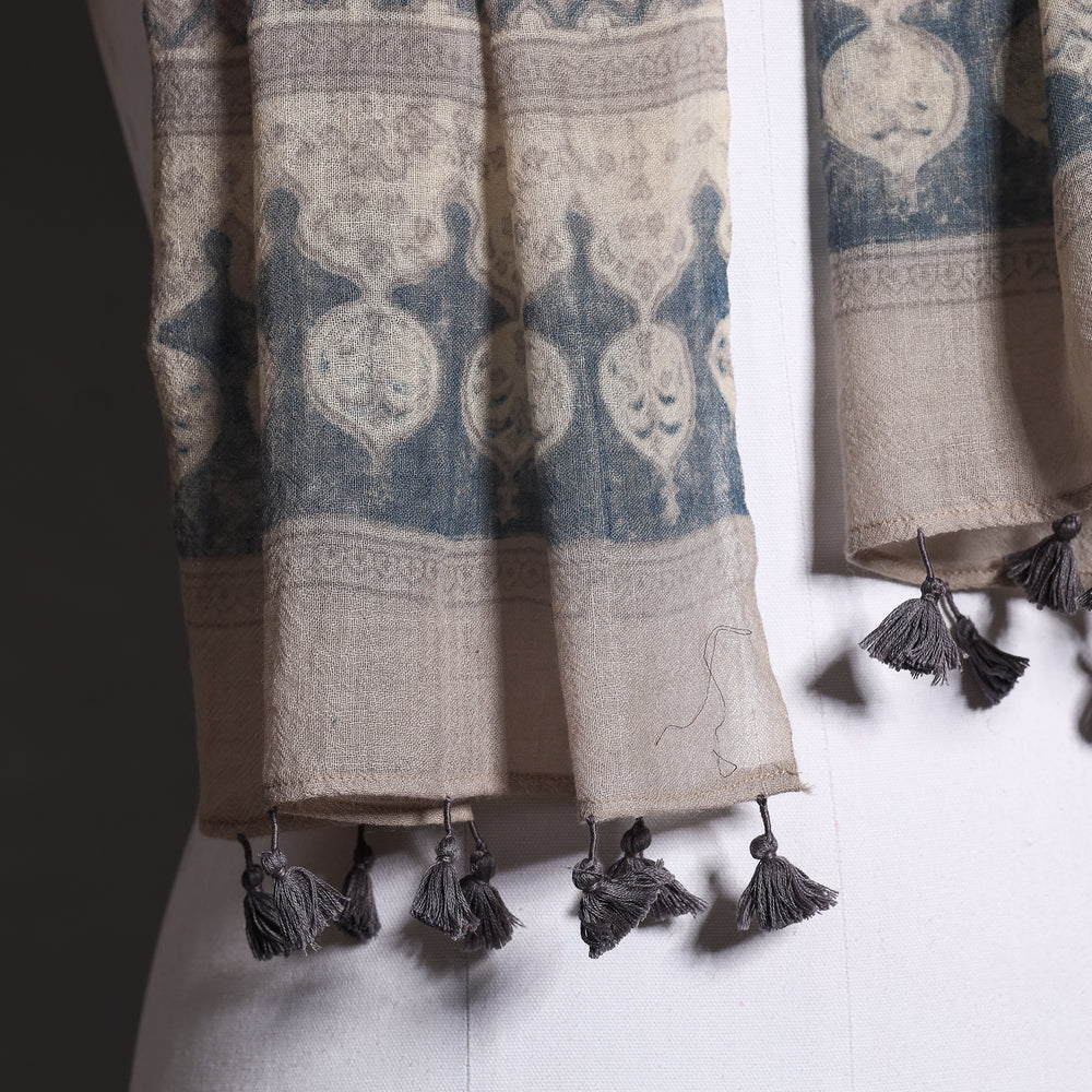 Grey - Ajrakh Hand Block Printed Pure Woolen Stole