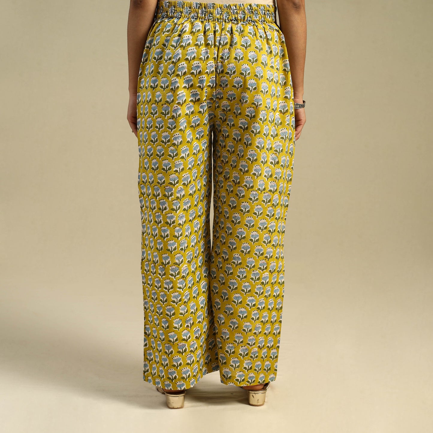 Yellow Block Print Cotton Sanganeri Palazzo 
