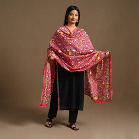  Pink Ranihati Chanderi Silk Hand Embroidery Dupatta