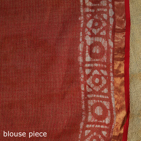 Red Kota Doria Cotton Hand Batik Print Saree