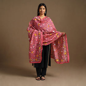  Pink Ranihati Chanderi Silk Hand Embroidery Dupatta