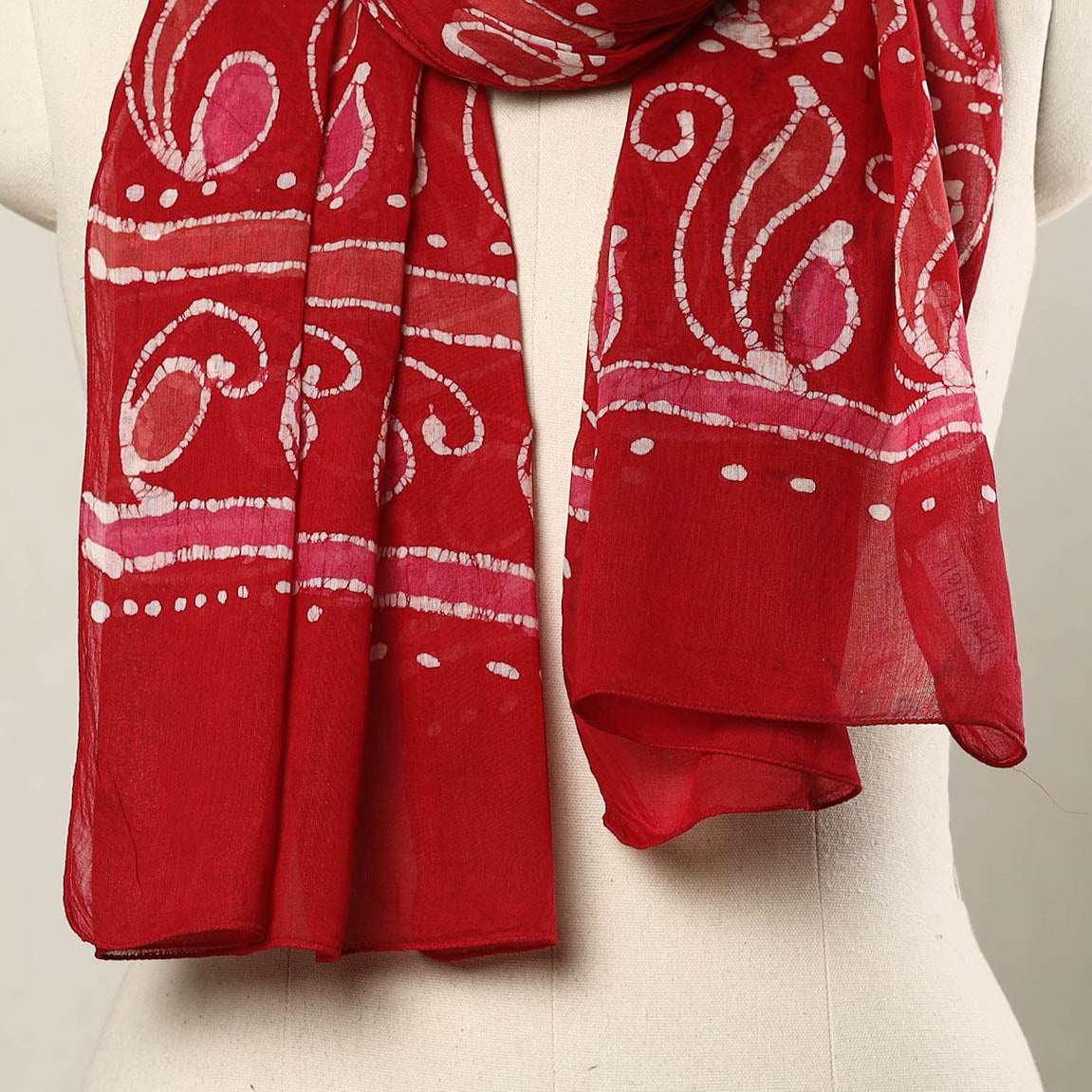 Red - Hand Batik Printed Mul Cotton Stole 04