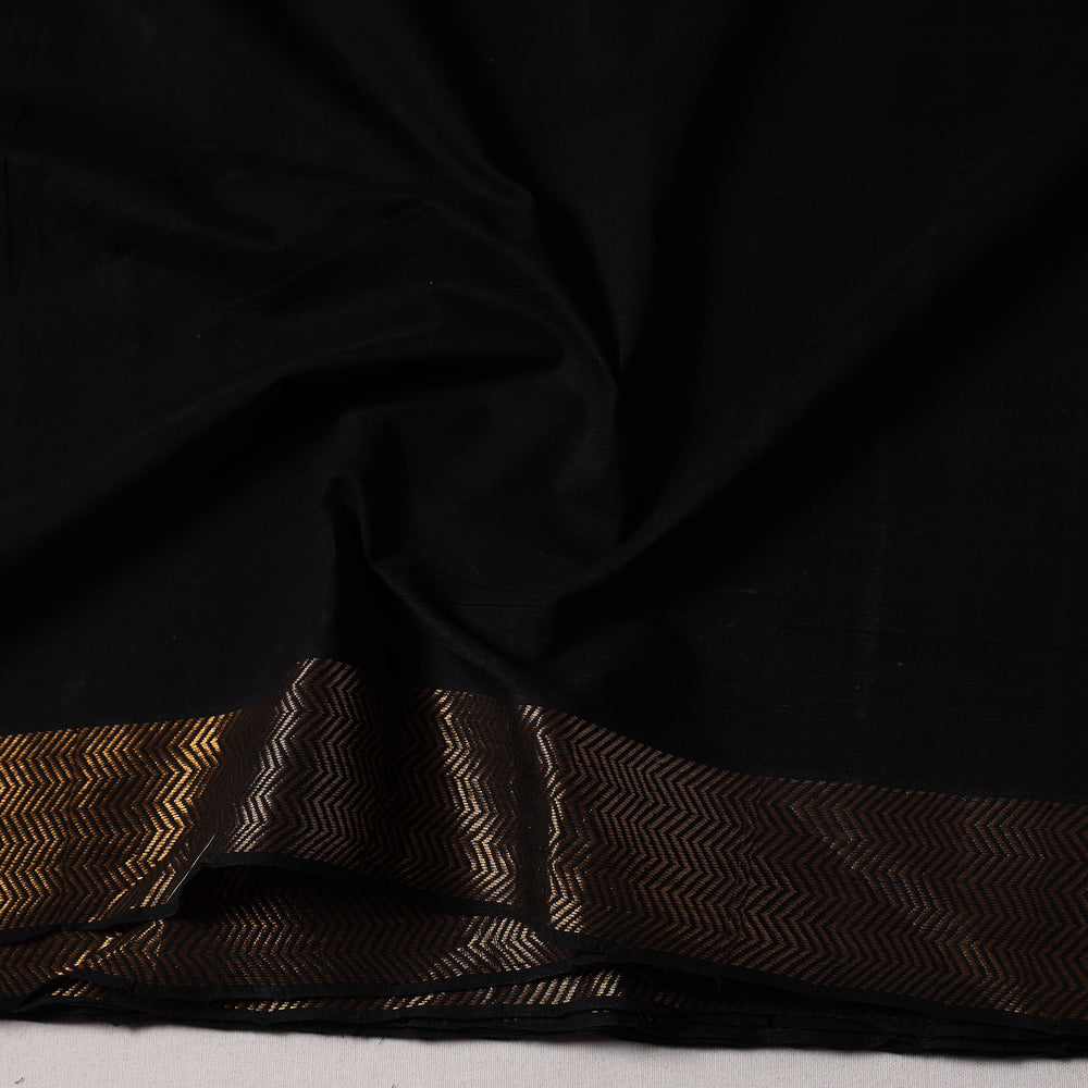 Black - Handloom Mangalagiri Cotton Fabric with Zari Border 10