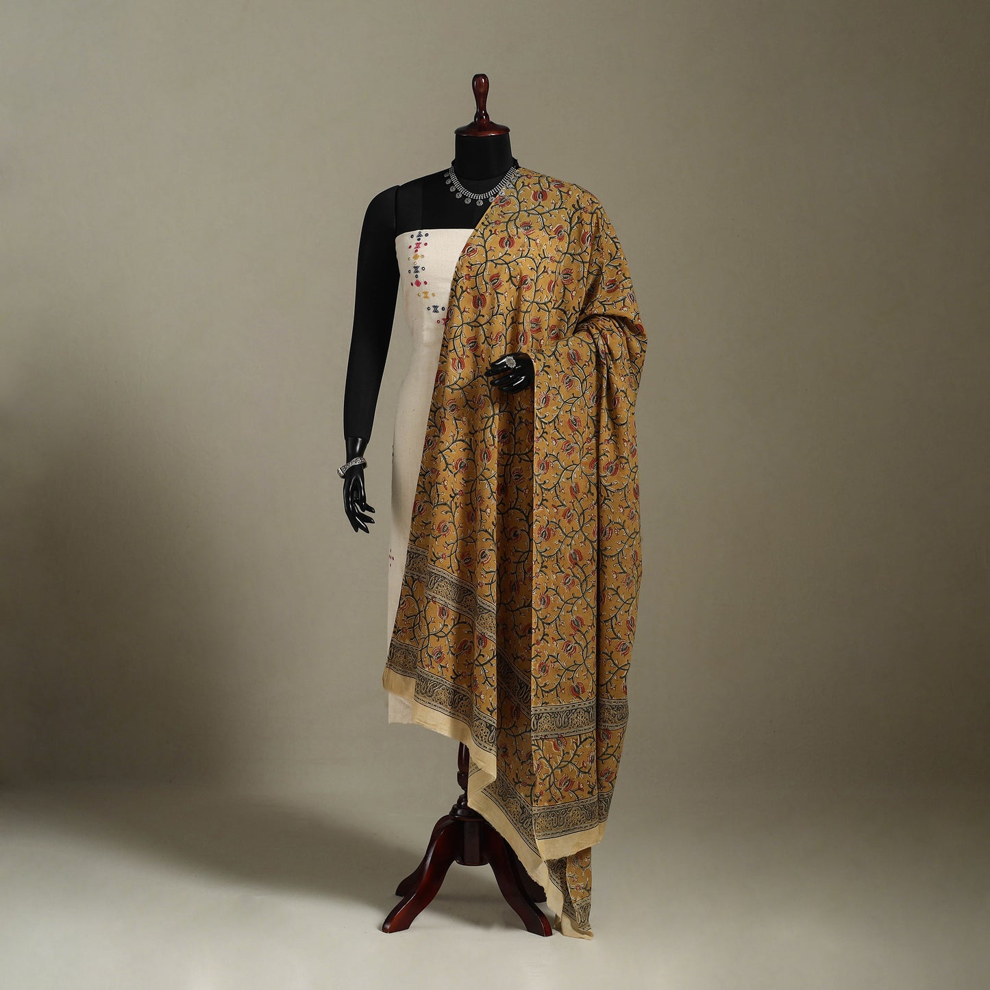Natural Dyed Block Print Cotton Pedana Kalamkari Dupatta
