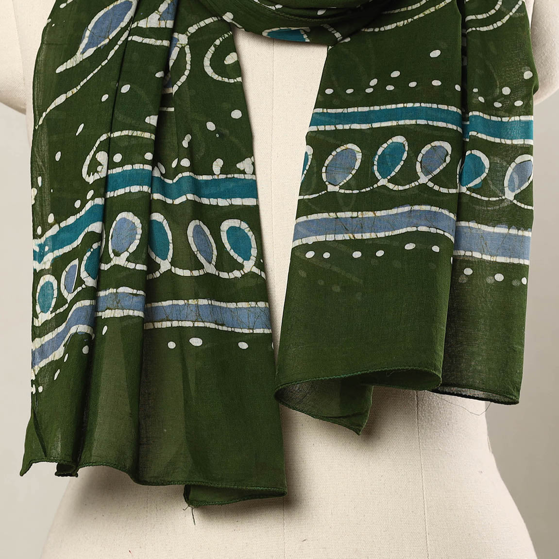 Green - Hand Batik Printed Mul Cotton Stole 05