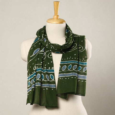 Green - Hand Batik Printed Mul Cotton Stole 05