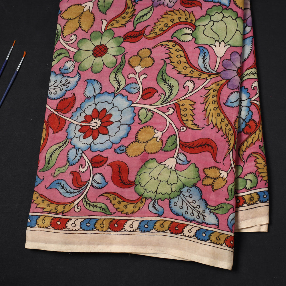 Pink - Bangalore Silk Srikalahasti Handpainted Pen Kalamkari Fabric 13