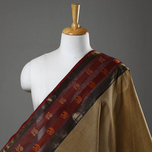 Brown - Kanchipuram Cotton Fabric with Thread Zari Border 35