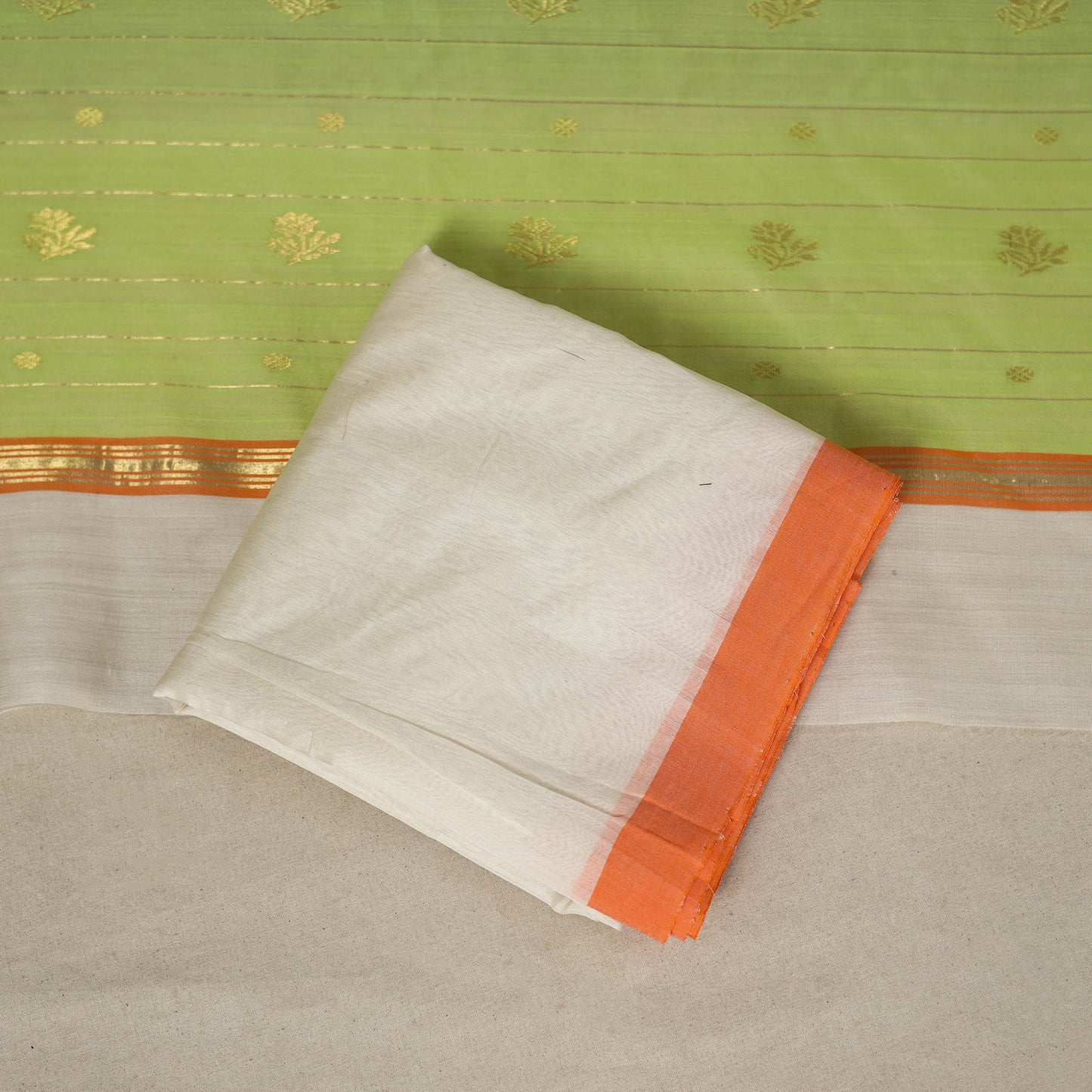 Green - 3pc  Handloom Nakshi Zari Unstitched Chanderi Silk Dress Material 