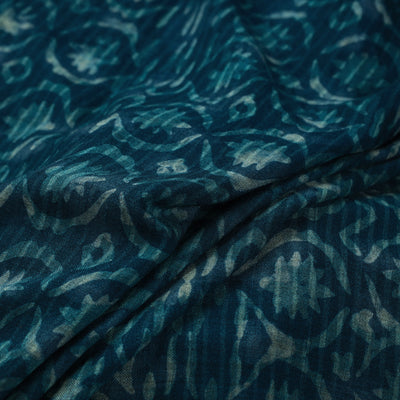 Blue - Pure Wool Handloom Akola Print Fabric 11