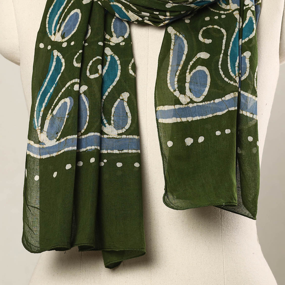 Green - Hand Batik Printed Mul Cotton Stole 06