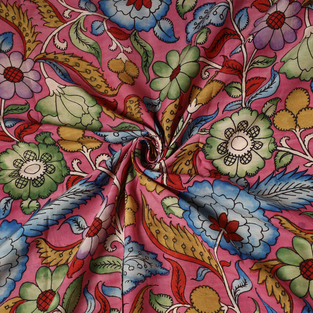 Pink - Bangalore Silk Srikalahasti Handpainted Pen Kalamkari Fabric 13