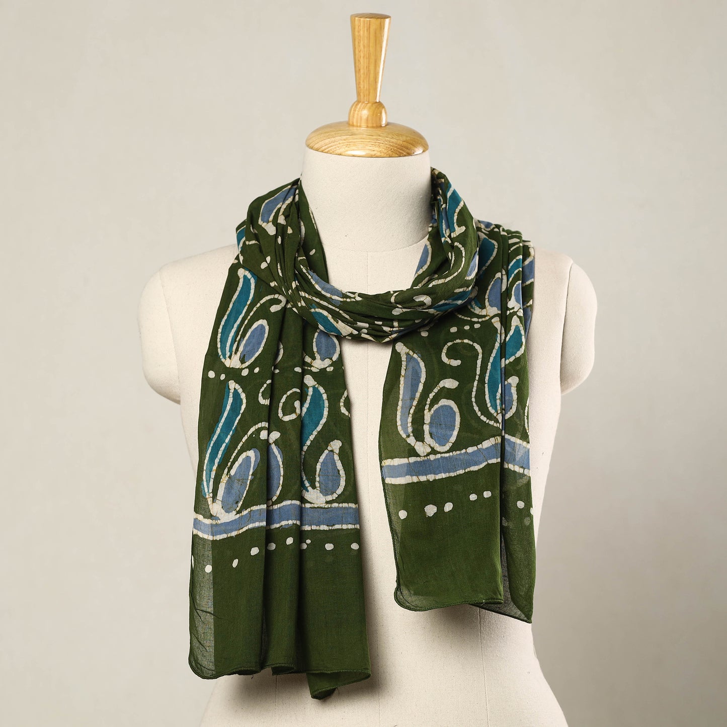 Green - Hand Batik Printed Mul Cotton Stole 06