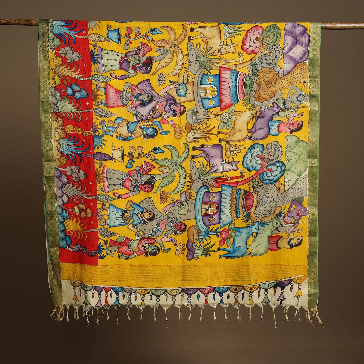 Pen Work Mangalagiri Cotton Handpainted Kalamkari Dupatta